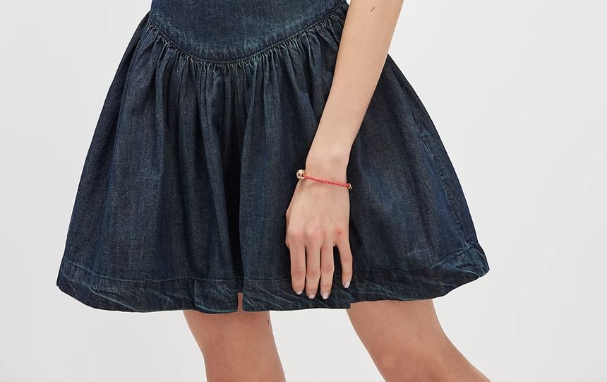 Washed Dress Denim Square-Neck Mini Slim-Fit Sleeveless