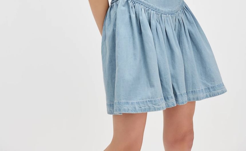 Washed Dress Denim Square-Neck Mini Slim-Fit Sleeveless
