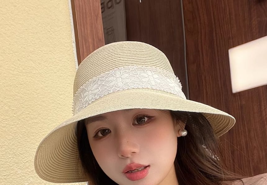 Bucket Lace Straw Ribbon Hat