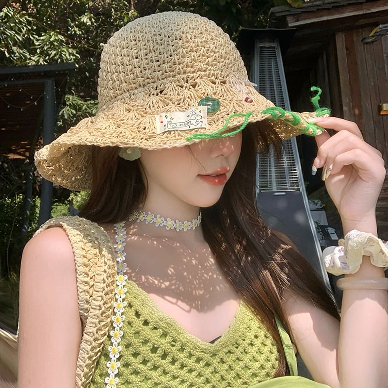 Sun Straw Stitching Contrast Hat