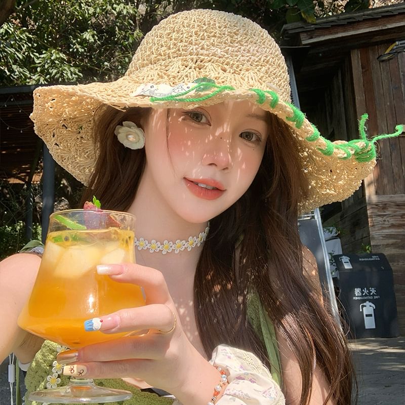 Sun Straw Stitching Contrast Hat