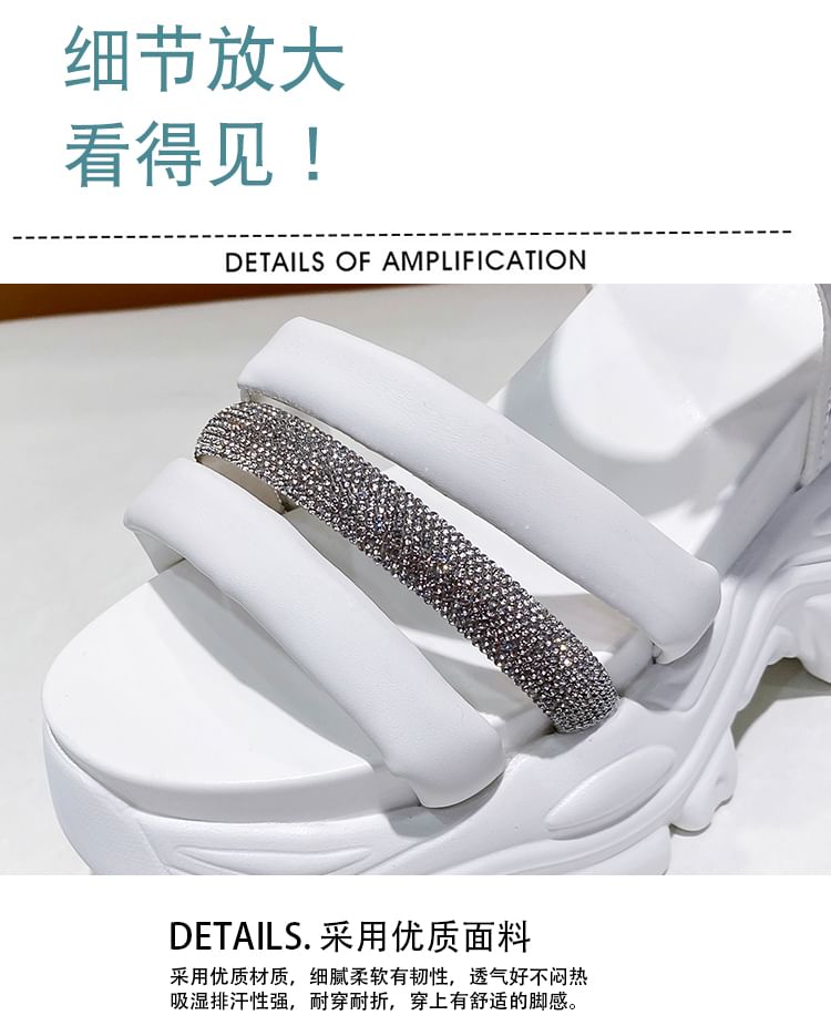 Platform Sandals Rhinestone Strappy Chunky Heel