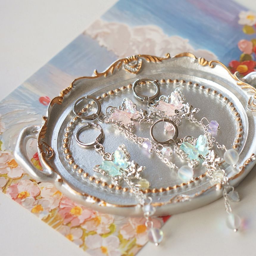 Earring Bead Butterfly Sterling Drop / Clip-On 925 Silver