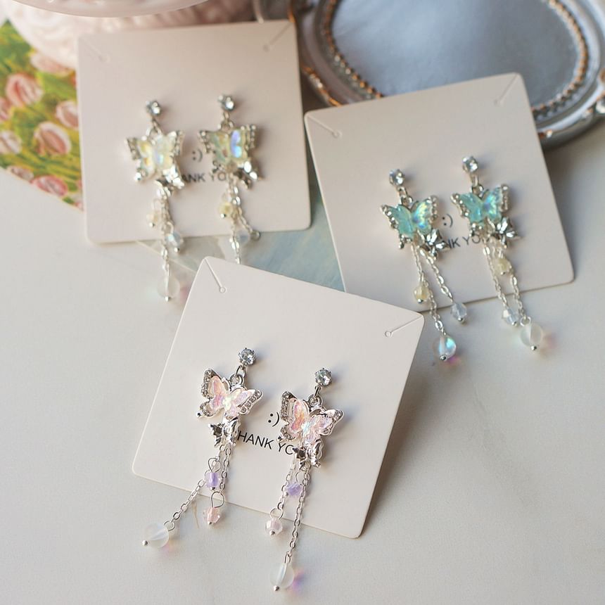 Earring Bead Butterfly Sterling Drop / Clip-On 925 Silver