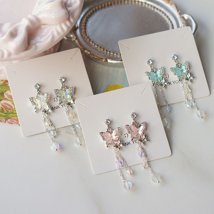 Earring Bead Butterfly Sterling Drop / Clip-On 925 Silver