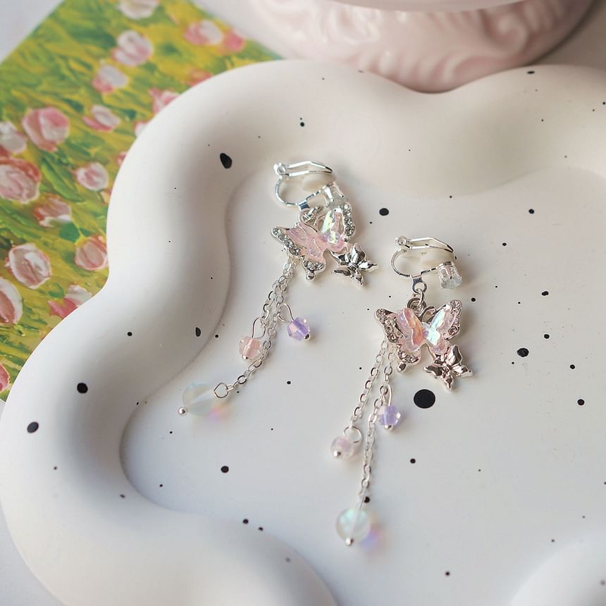 Earring Bead Butterfly Sterling Drop / Clip-On 925 Silver