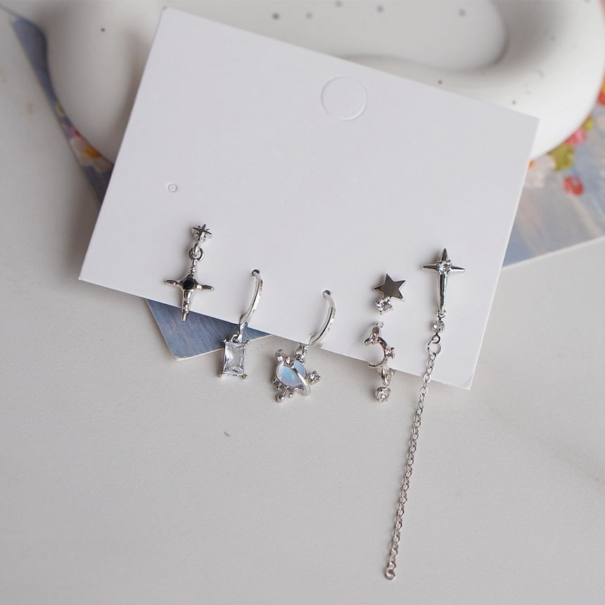 of Set Huggie Sterling Earring Dangle + Silver 6: 925 Rhinestone Drop