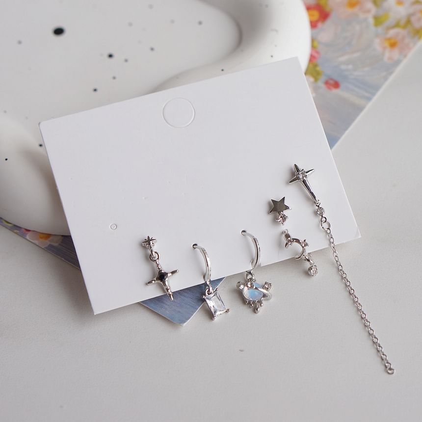 of Set Huggie Sterling Earring Dangle + Silver 6: 925 Rhinestone Drop