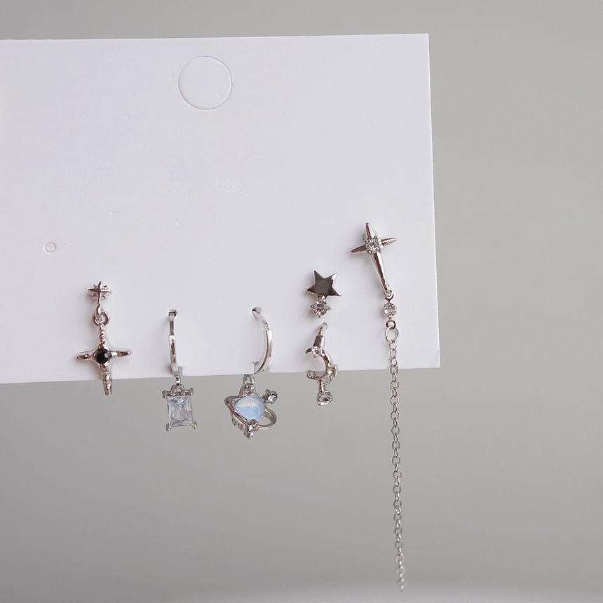 of Set Huggie Sterling Earring Dangle + Silver 6: 925 Rhinestone Drop