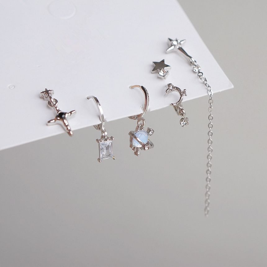 of Set Huggie Sterling Earring Dangle + Silver 6: 925 Rhinestone Drop