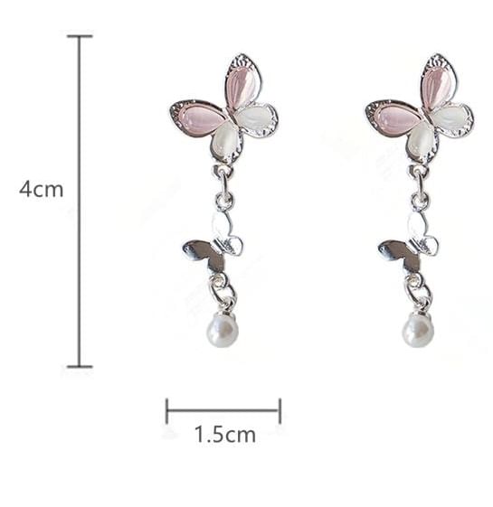 Sterling 925 Earring Butterfly Faux Drop Clip-On Pearl Silver /