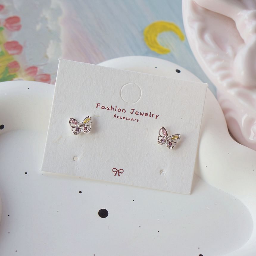 Silver Sterling CZ 925 Stud Butterfly Earring