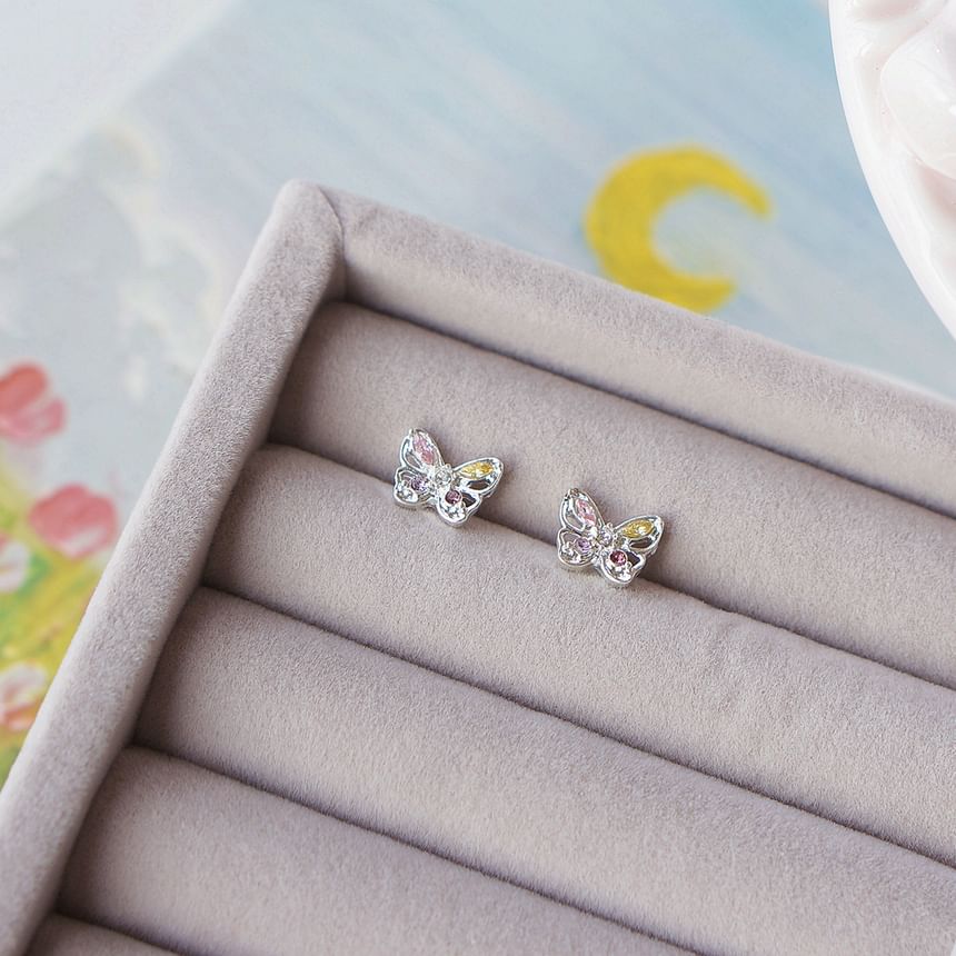 Silver Sterling CZ 925 Stud Butterfly Earring
