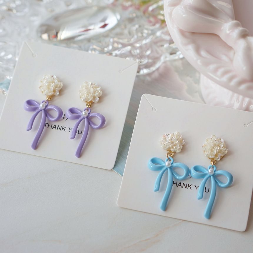 Flower Clip-On Bow 925 Sterling / Silver Earring Drop