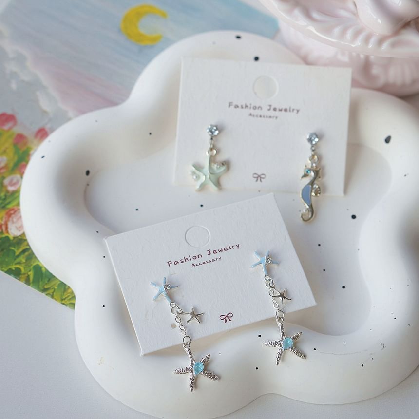 Sterling Clip-On Rhinestone / Drop Silver Starfish 925 Earring