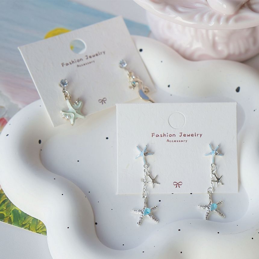 Sterling Clip-On Rhinestone / Drop Silver Starfish 925 Earring