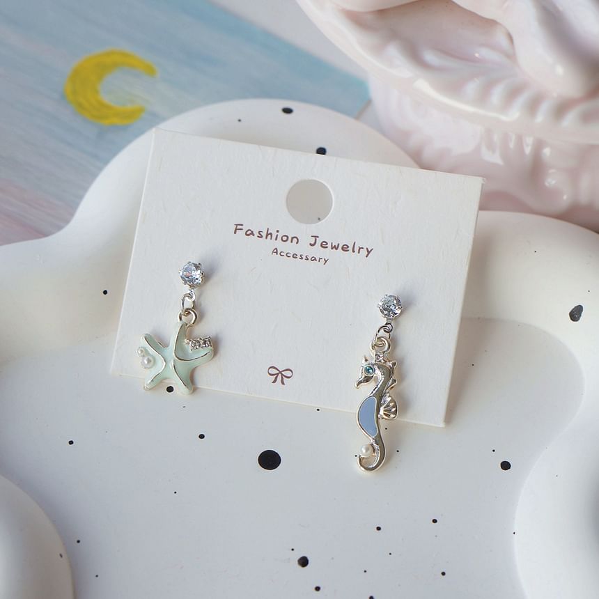 Sterling Clip-On Rhinestone / Drop Silver Starfish 925 Earring