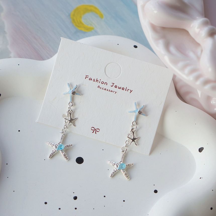 Sterling Clip-On Rhinestone / Drop Silver Starfish 925 Earring
