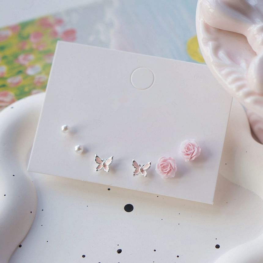 Silver Set Stud Earring Sterling 925 of 6: