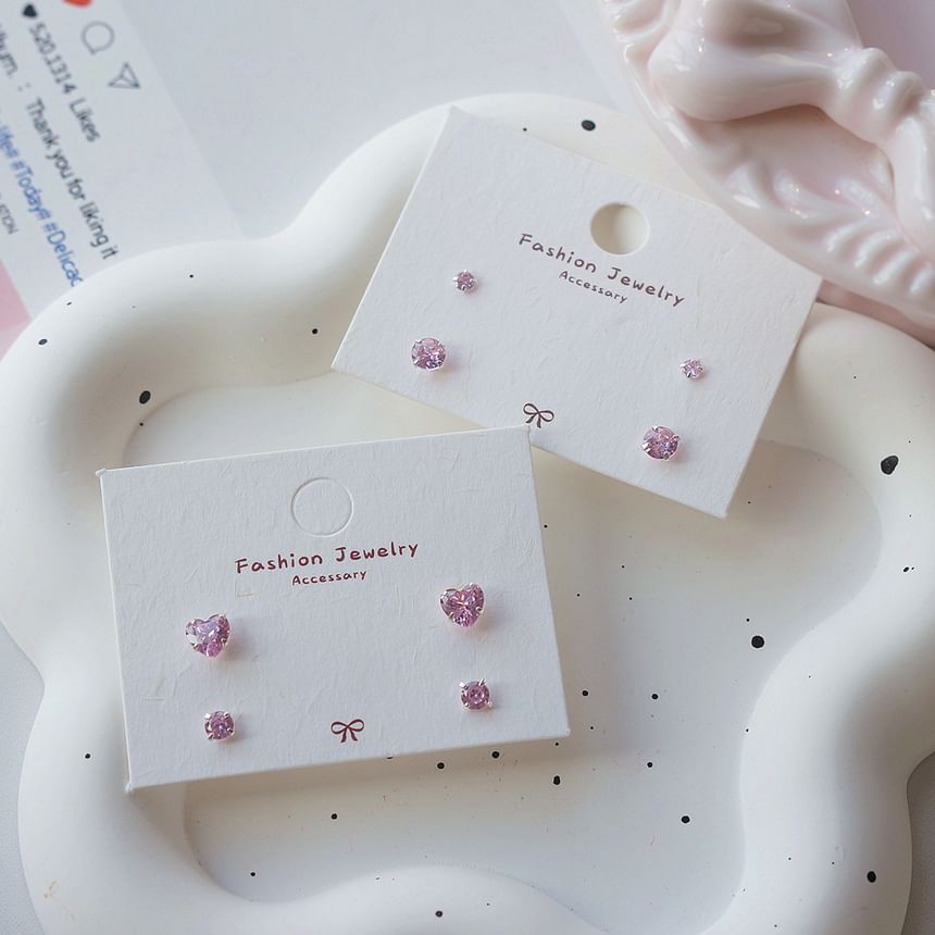 Silver Sterling 925 4: Set Stud of Earring CZ