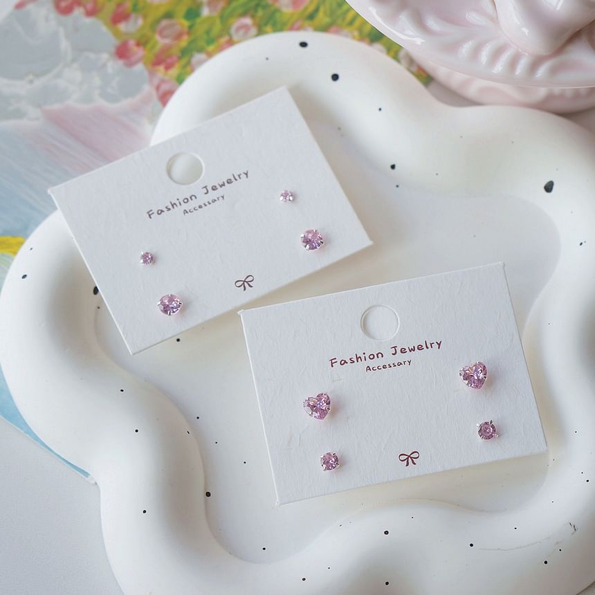 Silver Sterling 925 4: Set Stud of Earring CZ