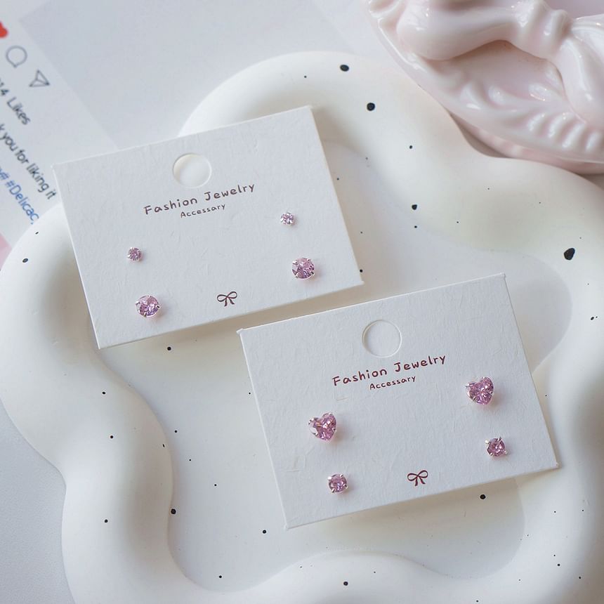 Silver Sterling 925 4: Set Stud of Earring CZ