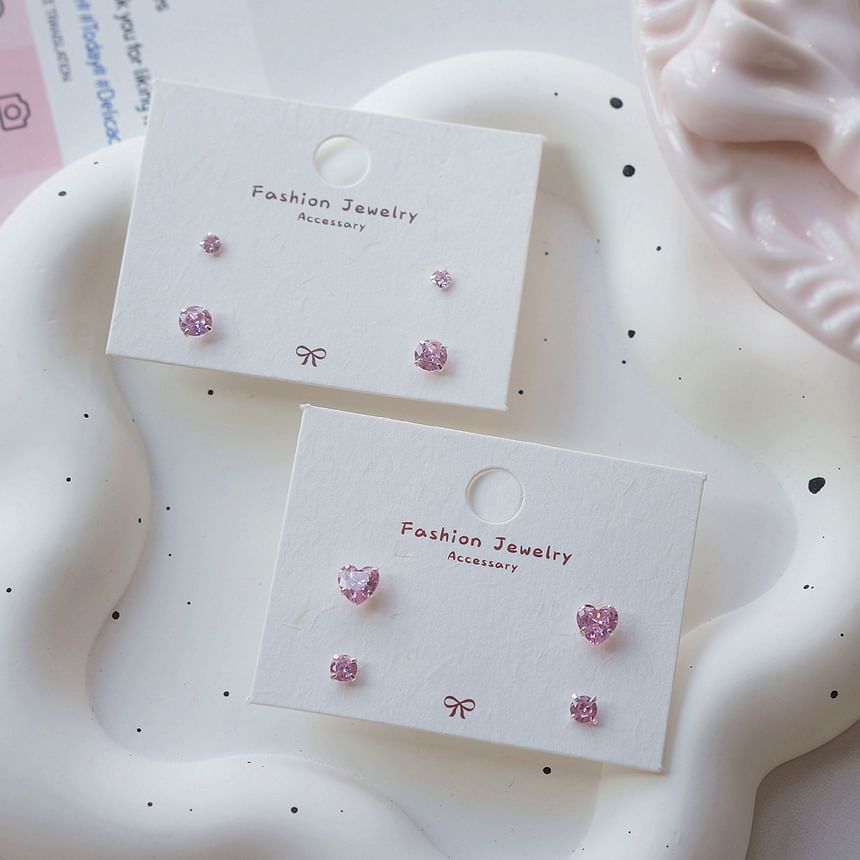 Silver Sterling 925 4: Set Stud of Earring CZ