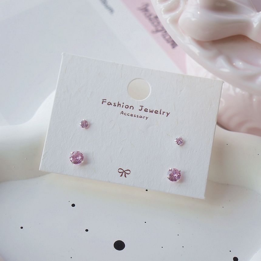 Silver Sterling 925 4: Set Stud of Earring CZ