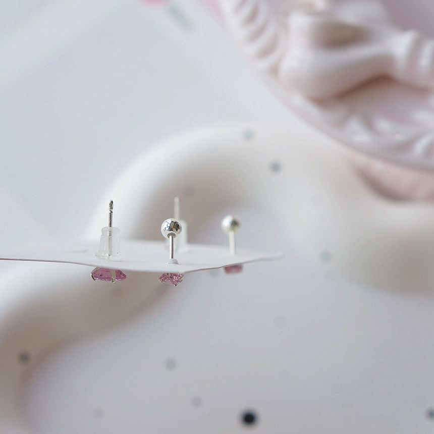 Silver Sterling 925 4: Set Stud of Earring CZ