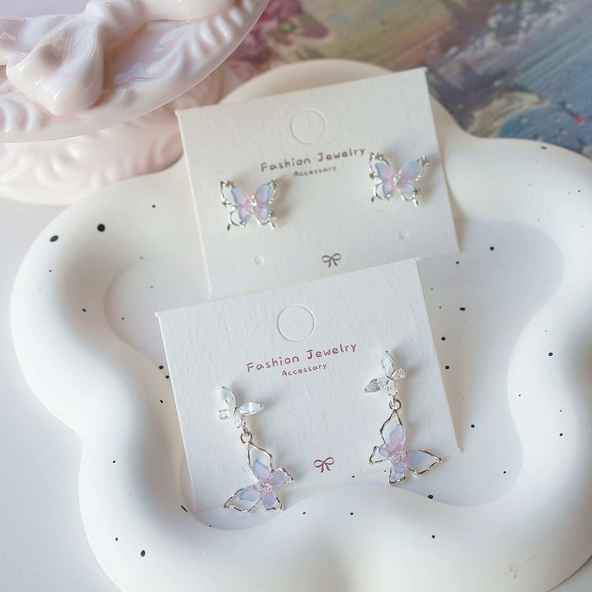 Stud 925 Sterling Drop Butterfly / Silver Earring