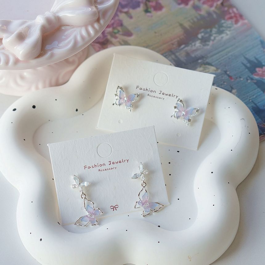 Stud 925 Sterling Drop Butterfly / Silver Earring