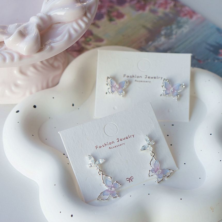 Stud 925 Sterling Drop Butterfly / Silver Earring