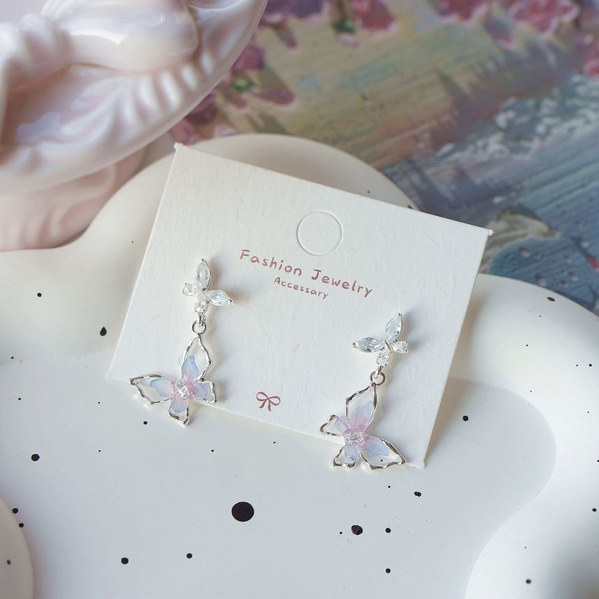 Stud 925 Sterling Drop Butterfly / Silver Earring