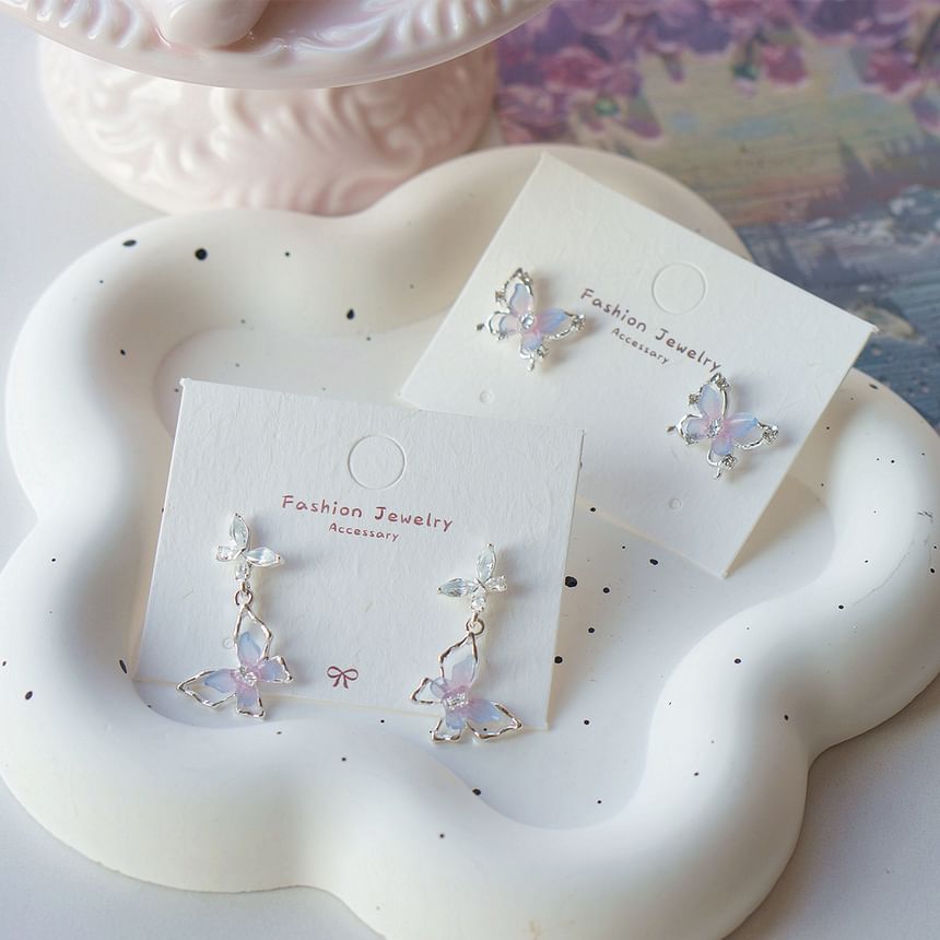 Stud 925 Sterling Drop Butterfly / Silver Earring