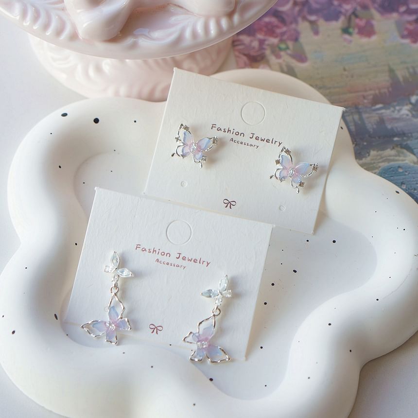 Stud 925 Sterling Drop Butterfly / Silver Earring