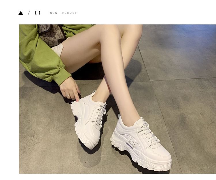 Sneakers Leather Faux Lace-Up Plain Platform