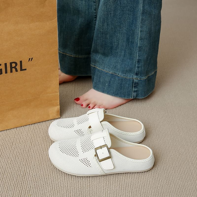 Mules Plain Buckled Perforated