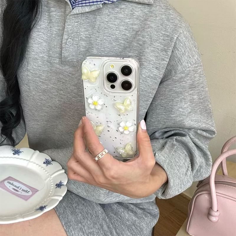 Case iPhone Floral Glitter