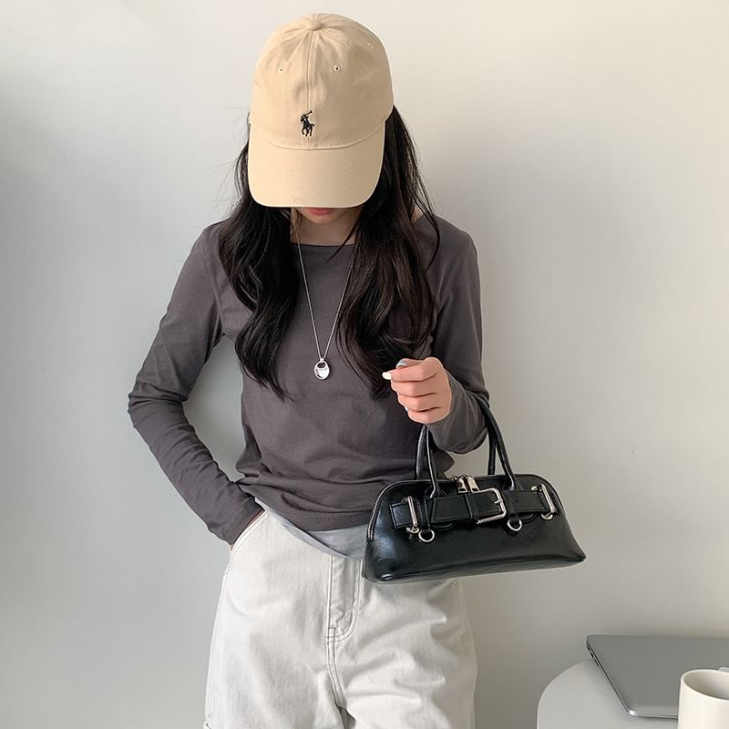 Bag Shoulder Faux Buckled Leather