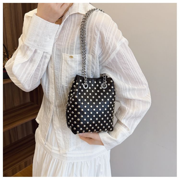Studded Leaf Embroidered Faux Chain / Bag Strap Sequin Bucket