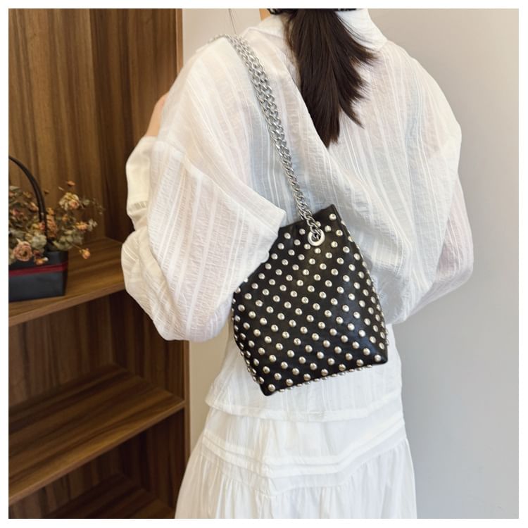 Studded Leaf Embroidered Faux Chain / Bag Strap Sequin Bucket