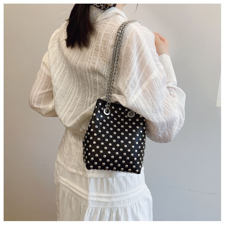 Studded Leaf Embroidered Faux Chain / Bag Strap Sequin Bucket