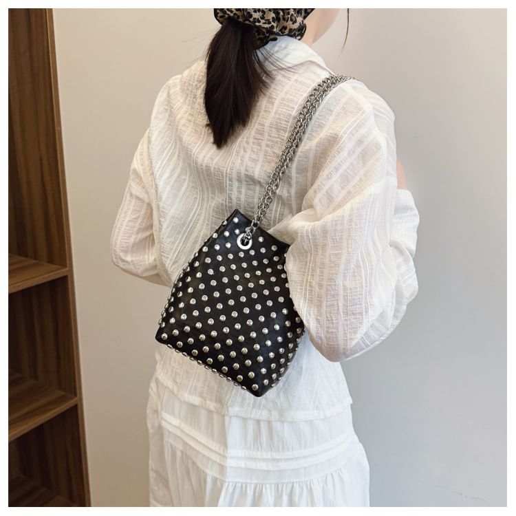 Studded Leaf Embroidered Faux Chain / Bag Strap Sequin Bucket