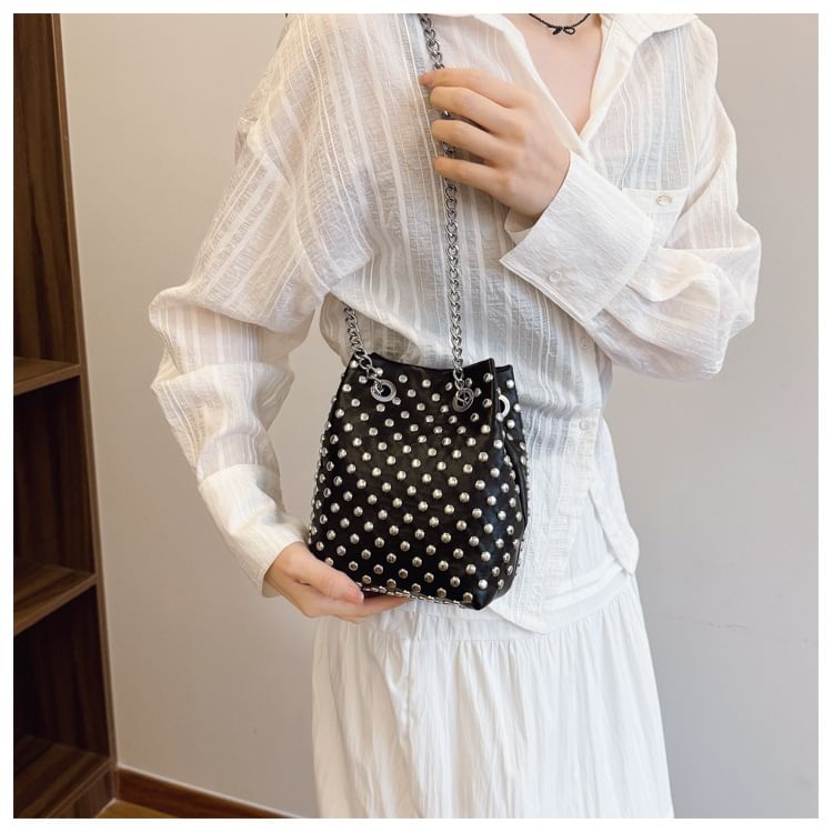 Studded Leaf Embroidered Faux Chain / Bag Strap Sequin Bucket