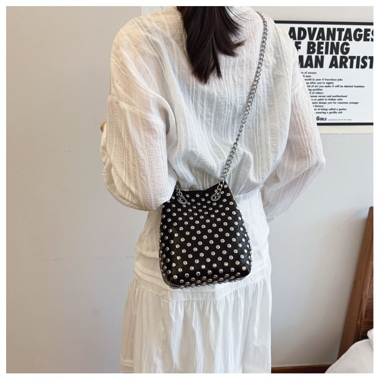 Studded Leaf Embroidered Faux Chain / Bag Strap Sequin Bucket