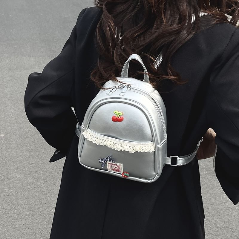 Faux Leather Applique Backpack Trim Lace