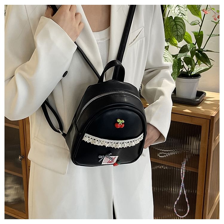 Faux Leather Applique Backpack Trim Lace