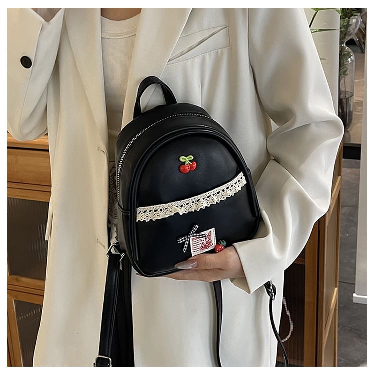 Faux Leather Applique Backpack Trim Lace