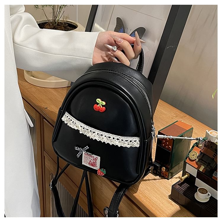 Faux Leather Applique Backpack Trim Lace