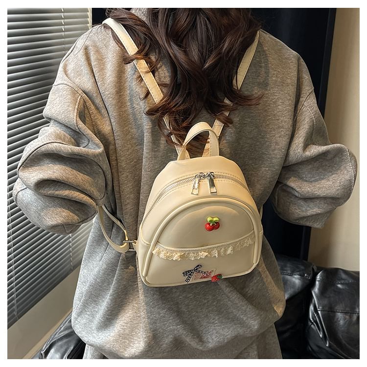 Faux Leather Applique Backpack Trim Lace